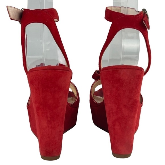 MARC JACOBS PEEP TOE FLOWER EMBELLISHED SUEDE WEDGE SANDAL HEELS - Picture 9 of 14